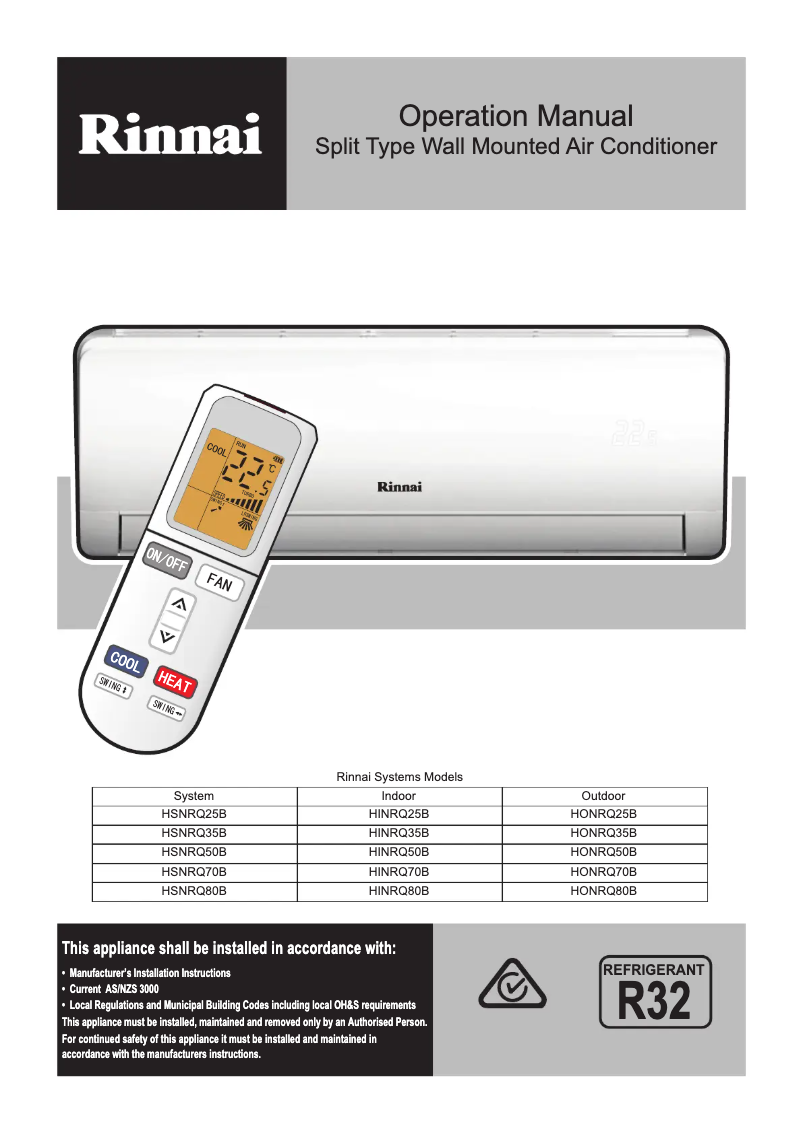 Page n°1 - Manuel utilisateur Rinnai HSNRQ80B