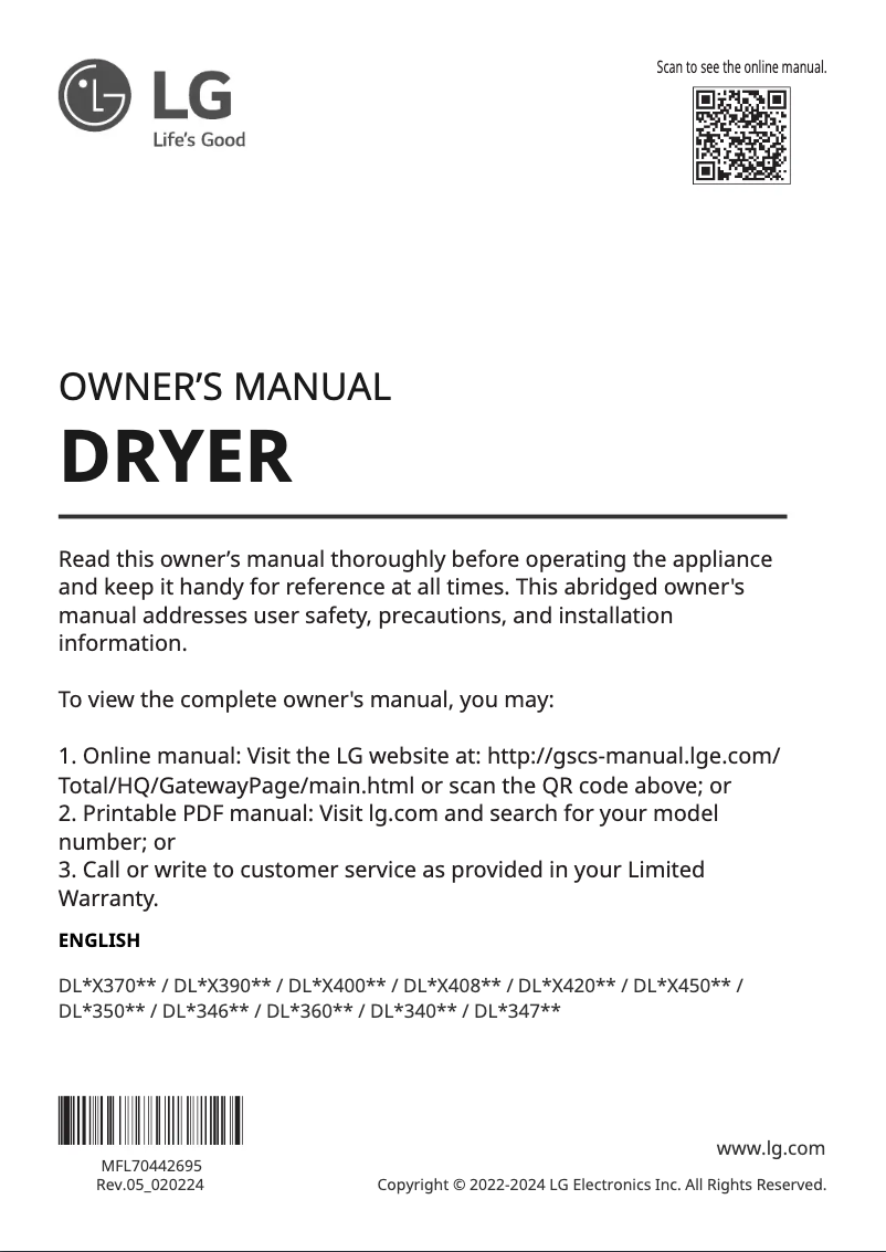 Page n°1 - Manuel utilisateur LG DLG3471W