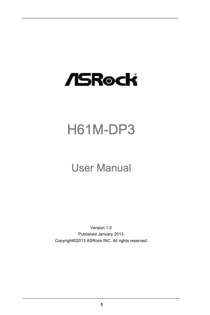 Page n°1 - Manuel utilisateur Asrock H61M-DP3
