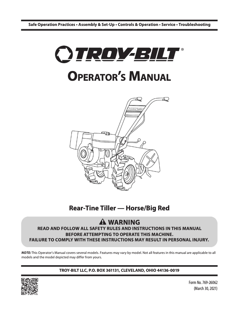 Page 1 de la notice Manuel utilisateur Troy-Bilt Big Red
