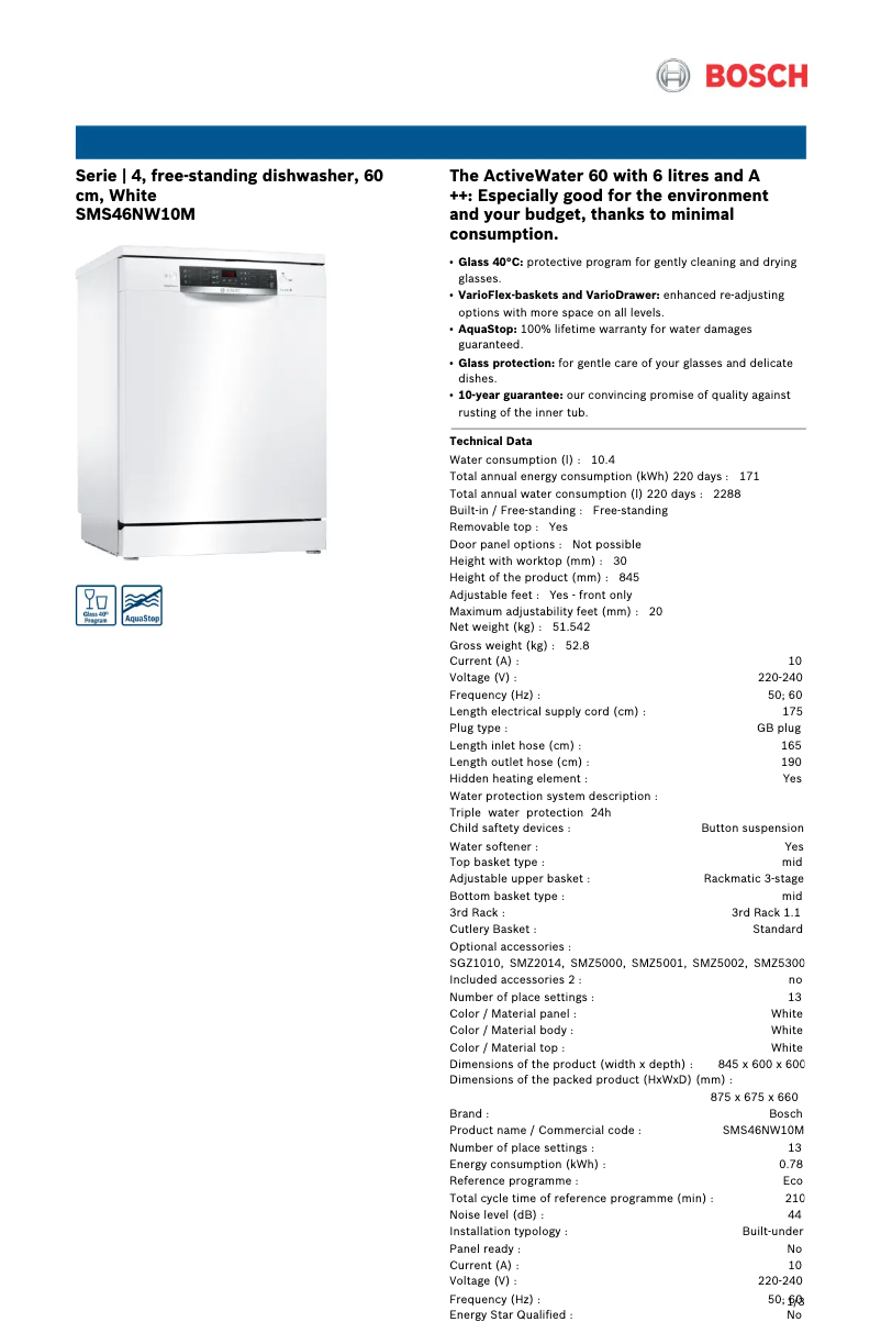 Image de la première page du manuel de l'appareil SMS46NW10M