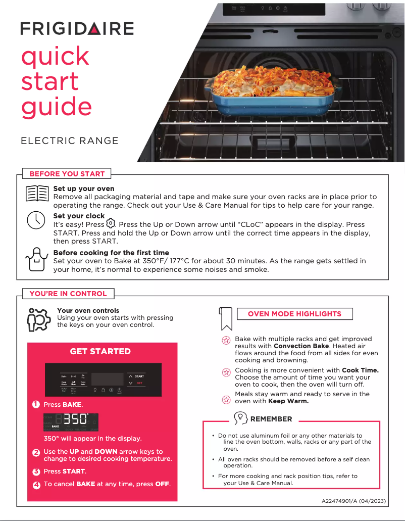 Page n°1 - Guide de démarrage rapide Frigidaire FCRE3083AD