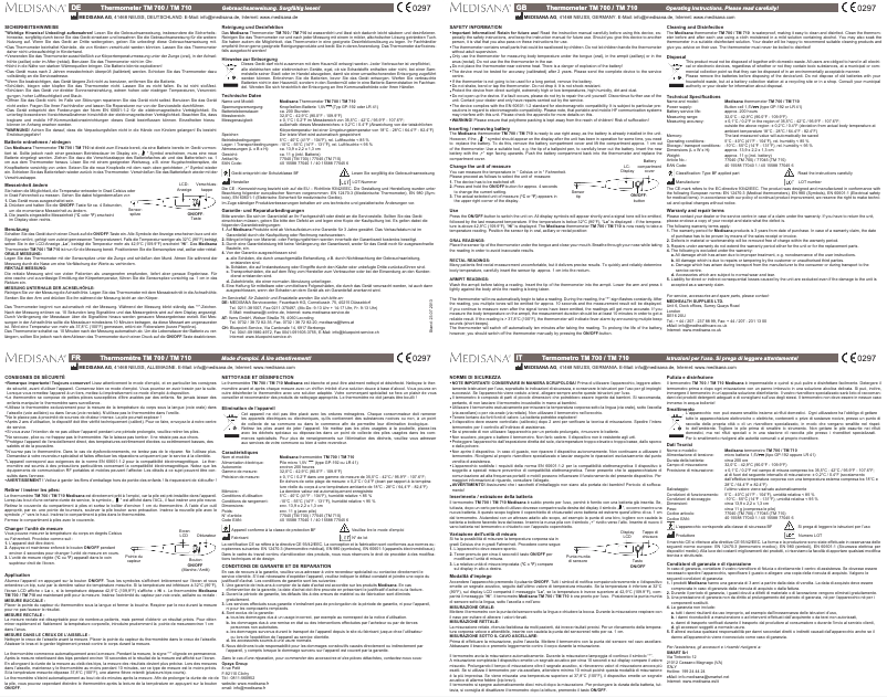 Page n°1 - Manuel utilisateur Medisana TM 710