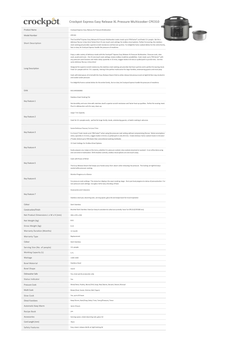 Image de la première page du manuel de l'appareil Express Easy Release XL CPE310