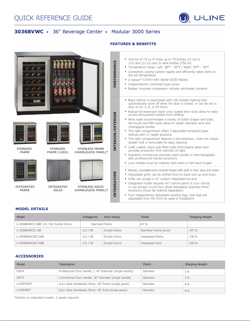 Page n°1 - Fiche technique U-Line U-3036BVWCS-00B