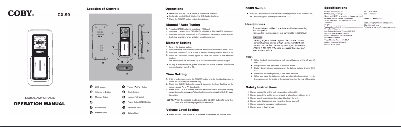 Page n°1 - Manuel utilisateur Coby CX90