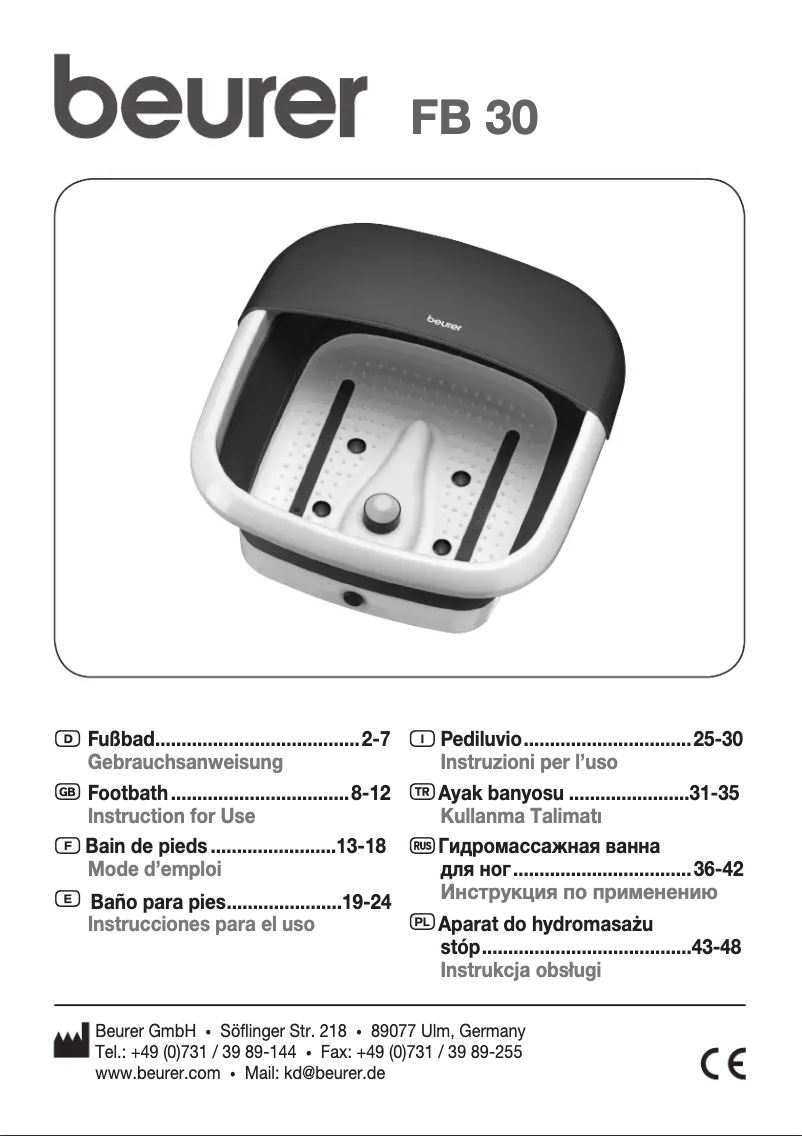Page 1 de la notice Manuel utilisateur Beurer FB 30 Foot spa 60