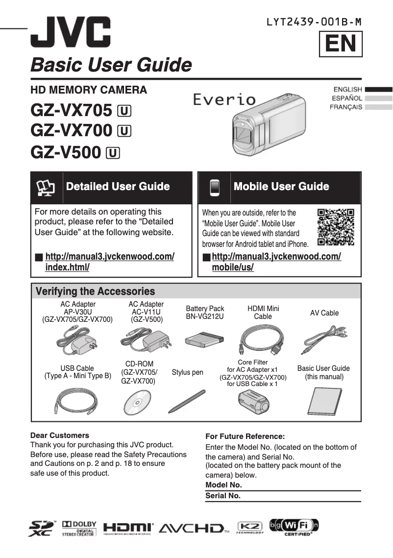 Page n°1 - Manuel utilisateur JVC Everio GZ-V500