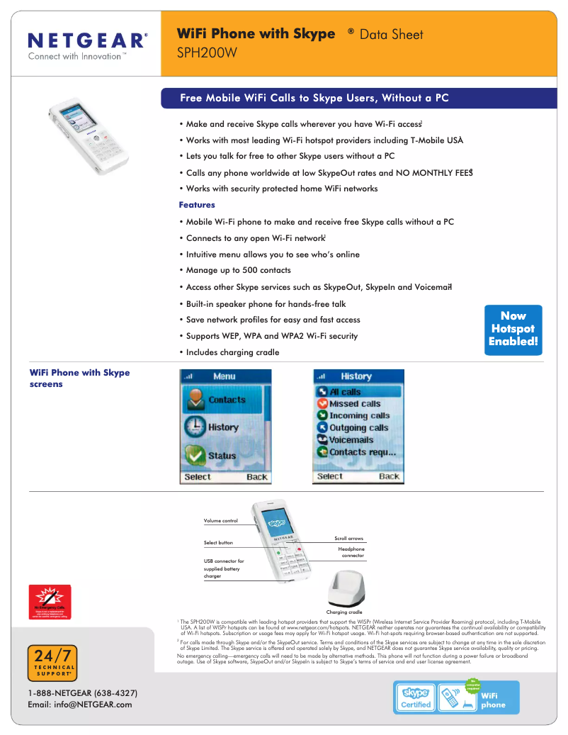Page 1 de la notice Fiche technique Netgear SPH200W