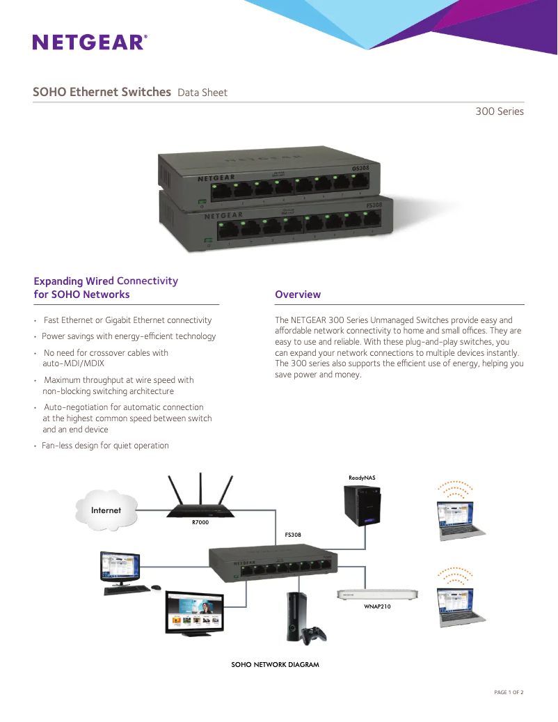 Page n°1 - Fiche technique Netgear FS305