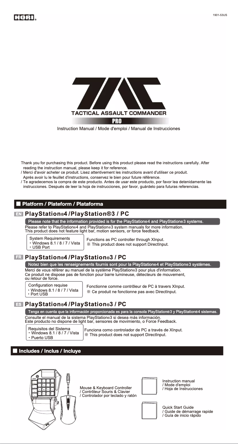 Image de la première page du manuel de l'appareil Tactical Assault Commander Pro V2