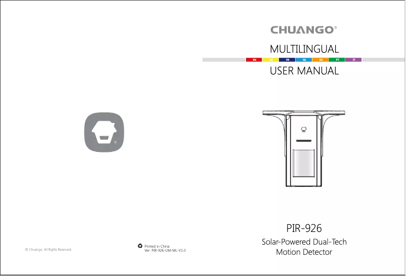 Page 1 de la notice Manuel utilisateur Chuango PIR-926