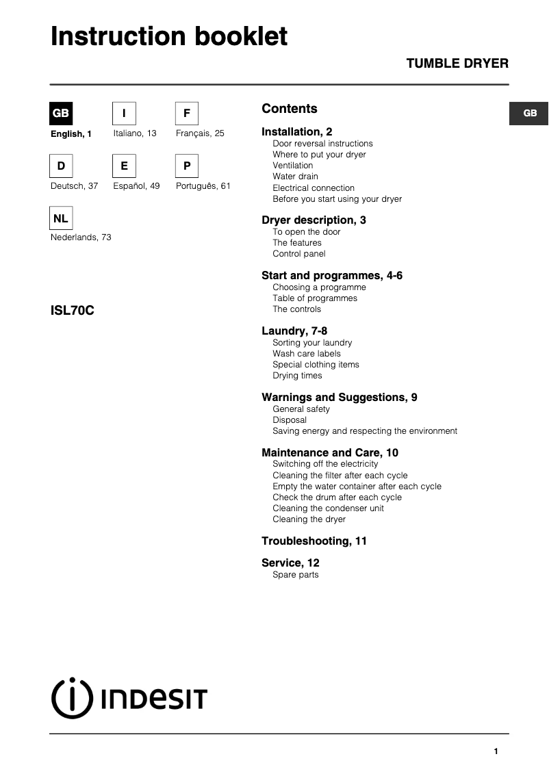 Image de la première page du manuel de l'appareil ISL 70 CS (EX)