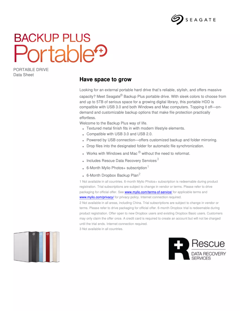 Page n°1 - Fiche technique Seagate Backup Plus Portable