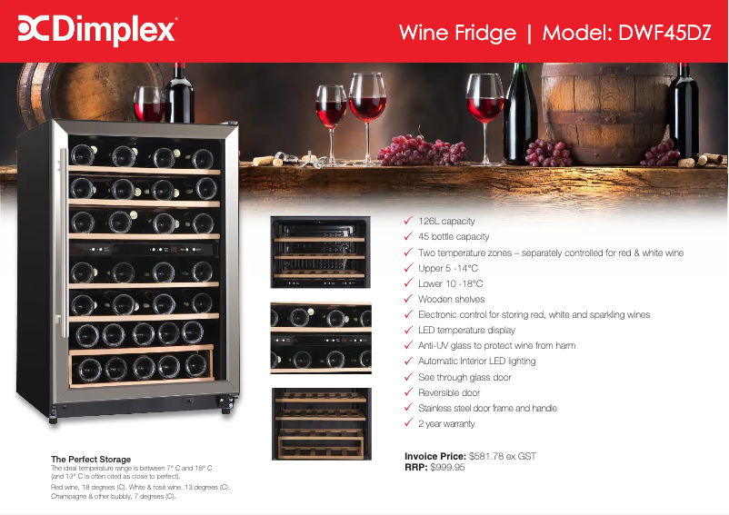 Page 1 de la notice Fiche technique Dimplex DWF45DZ