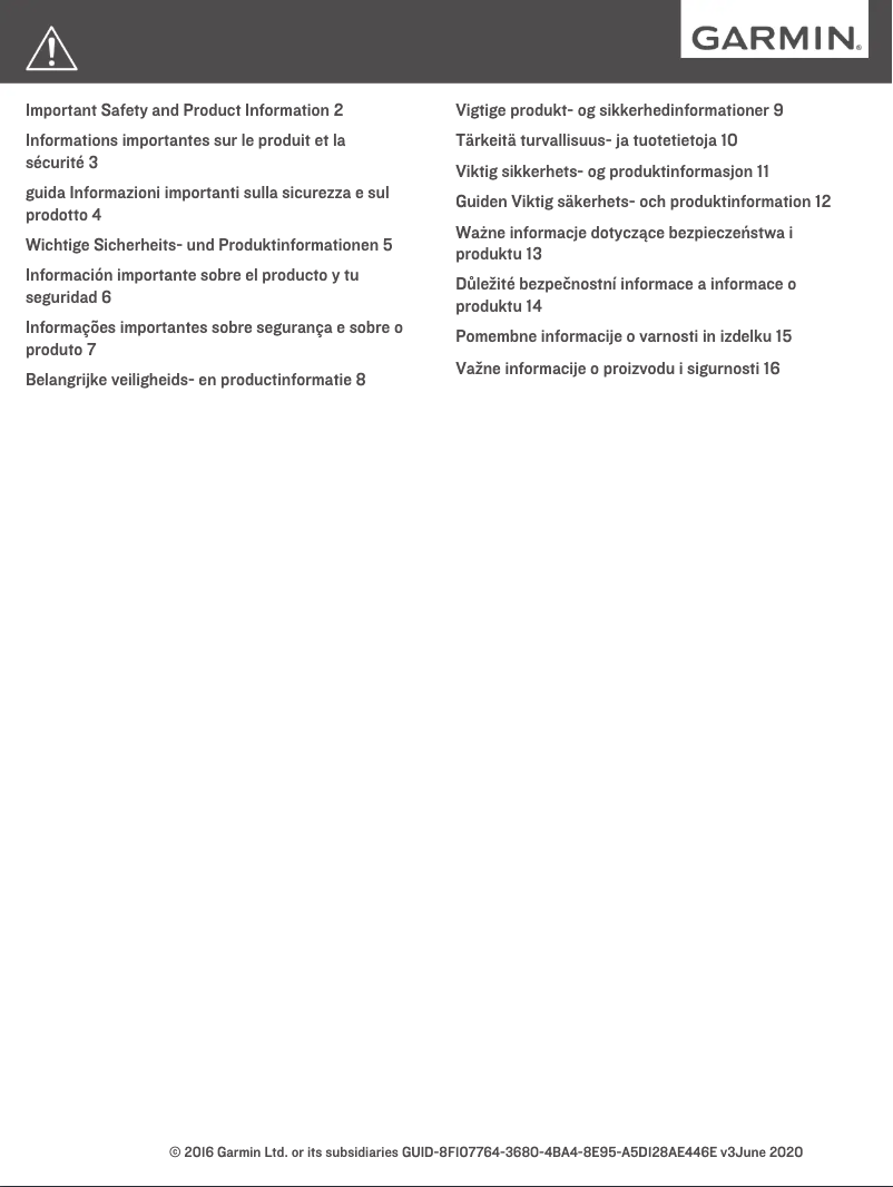 Page 1 de la notice Instructions de sécurité Garmin Edge Explore 820