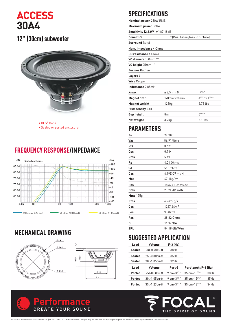 Page n°1 - Fiche technique Focal Performance Access 30A4