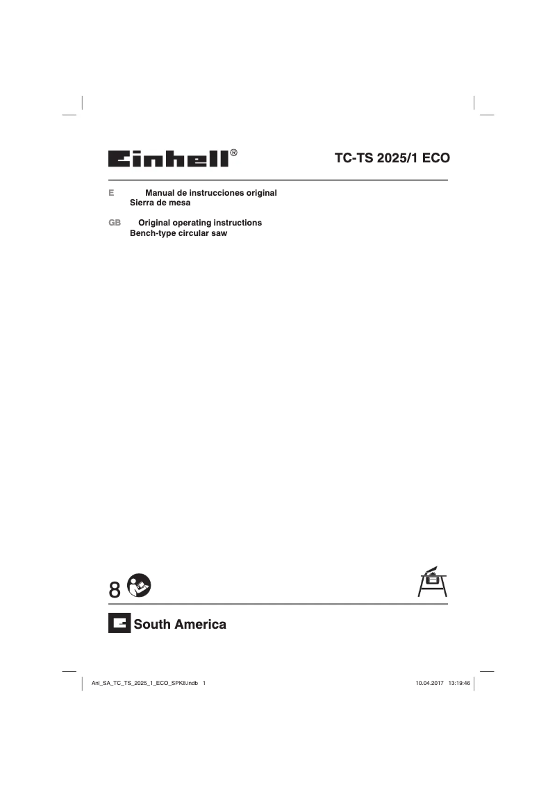 Page 1 de la notice Manuel utilisateur Einhell TC-TS 2025/1 ECO
