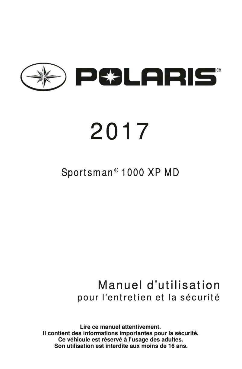 Image de la première page du manuel de l'appareil Sportsman 1000 XP MD (2017)