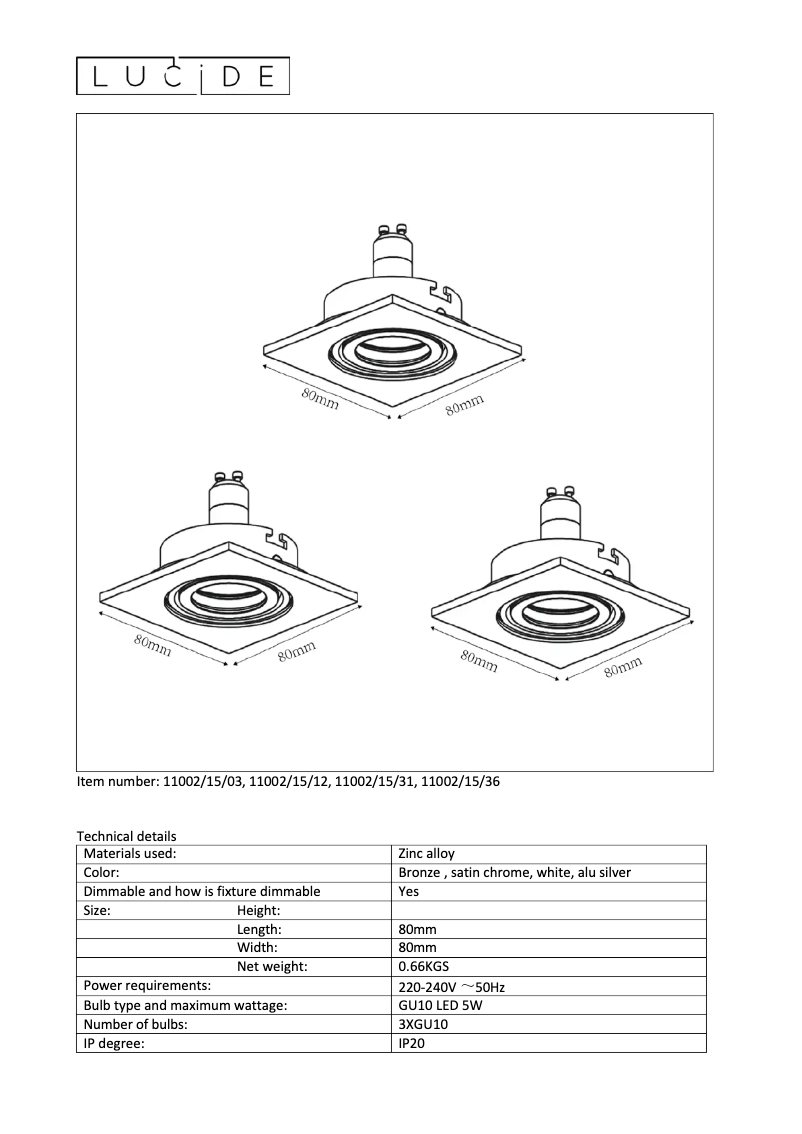 Page n°1 - Manuel utilisateur Lucide Focus 11002/15/36