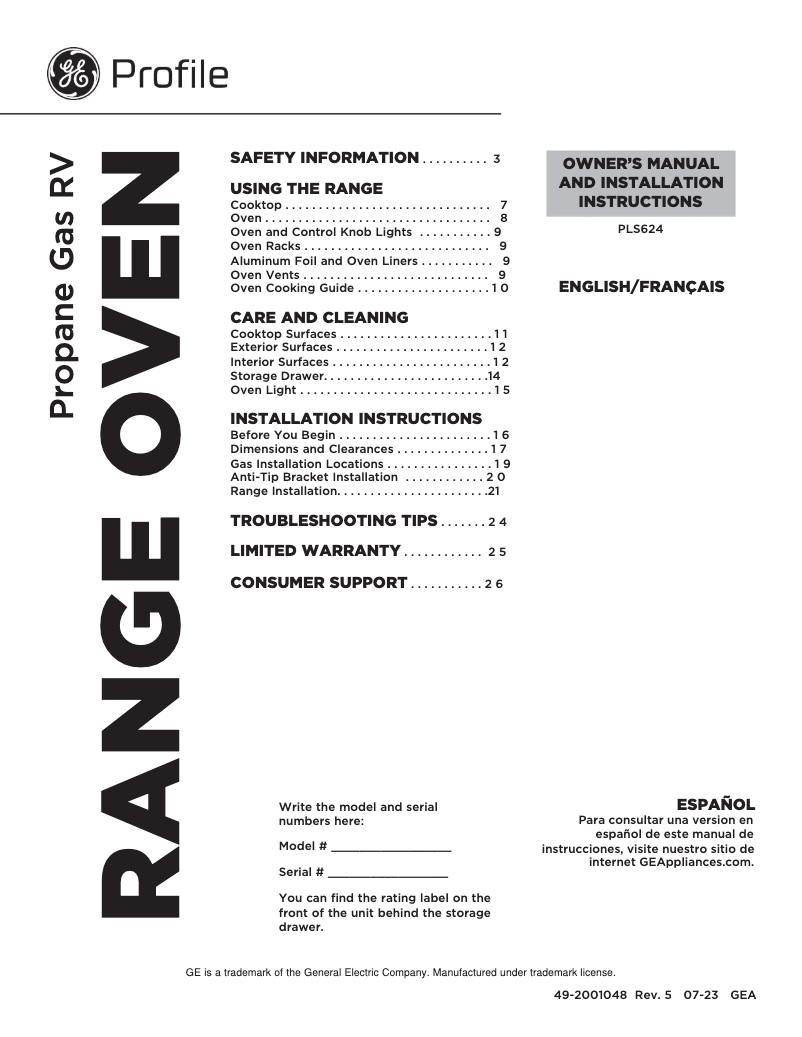 Image de la première page du manuel de l'appareil Profile PLS624ETSB