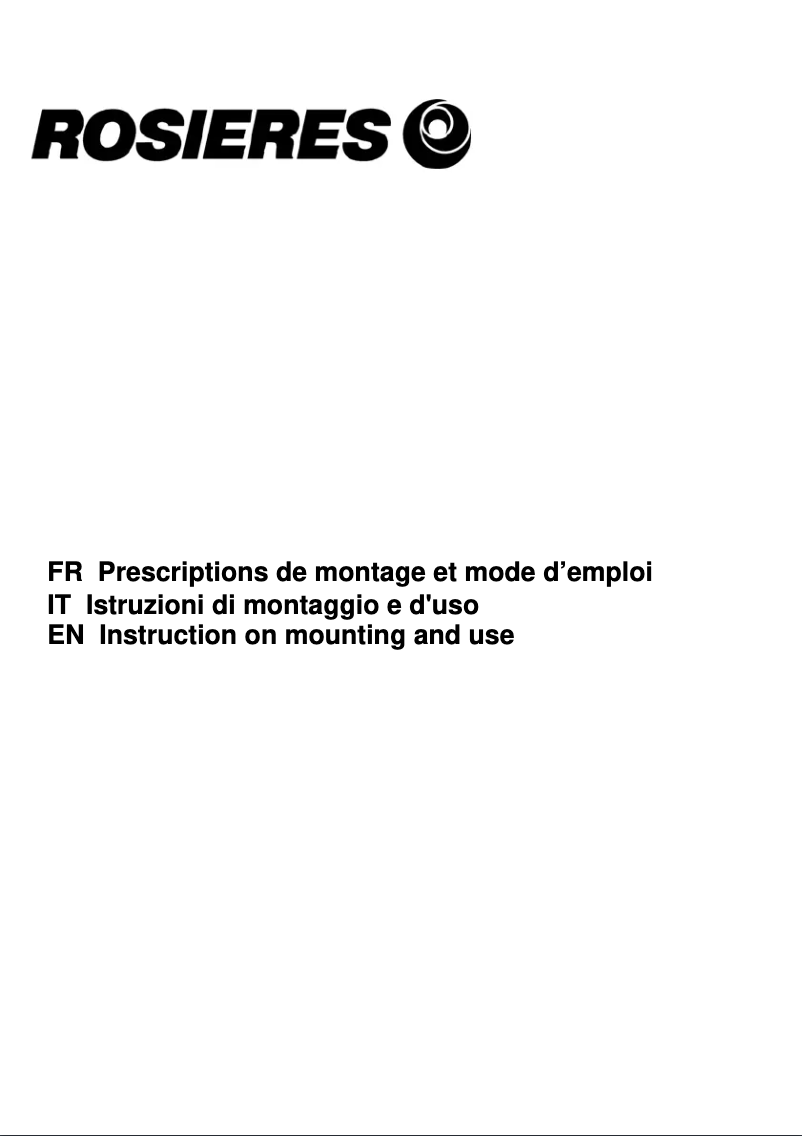 Page n°1 - Manuel utilisateur Rosieres RHC 626/1 IN