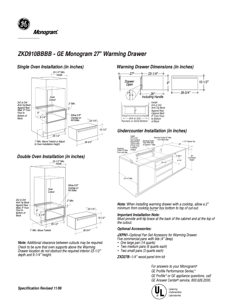 Page n°1 - Fiche technique GE ZKD910BBBB
