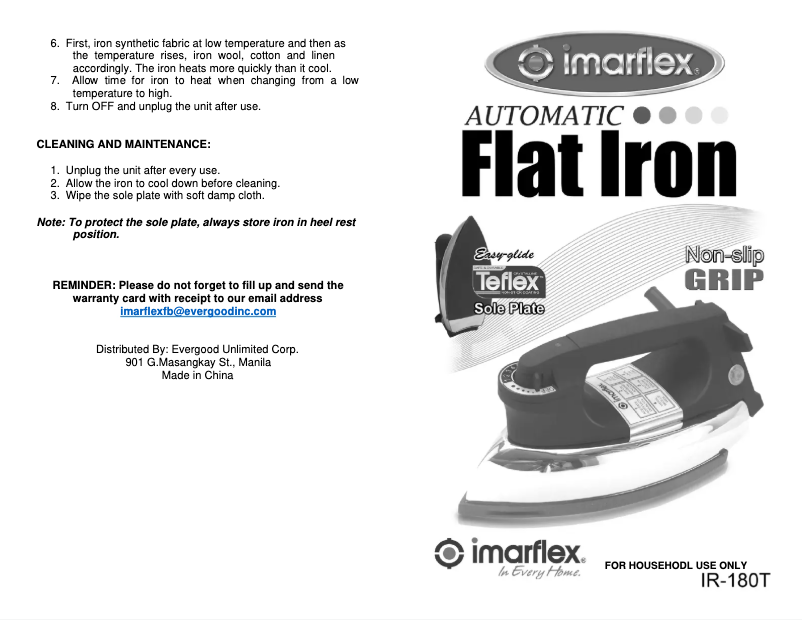 Page n°1 - Manuel utilisateur Imarflex IR-180T