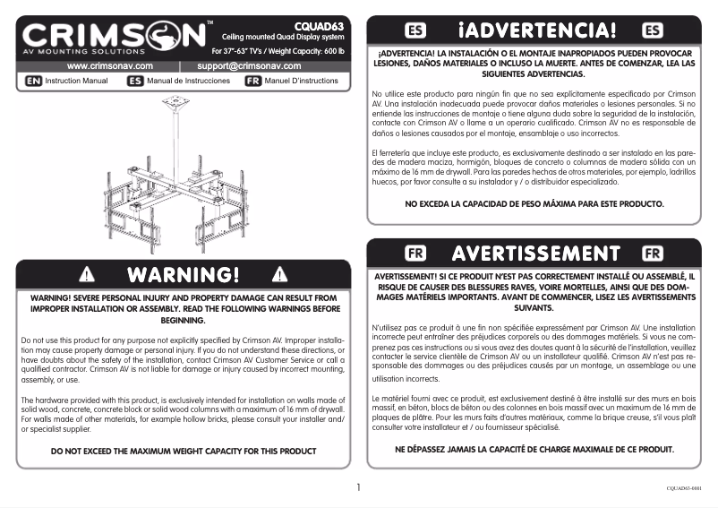 Page 1 de la notice Manuel utilisateur Crimson CQUAD63