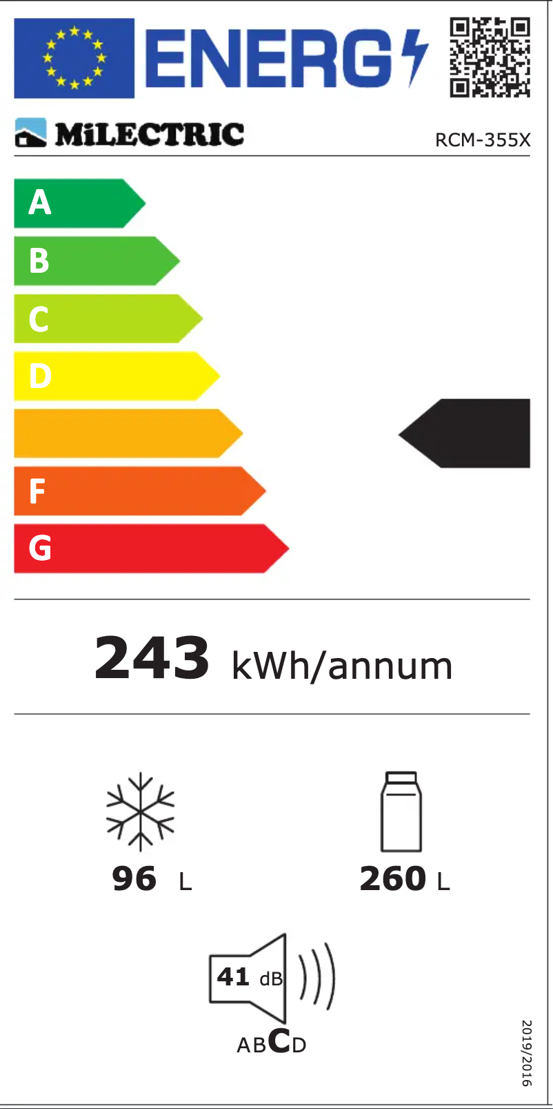Page 1 de la notice Label énergétique Milectric RCM-355X