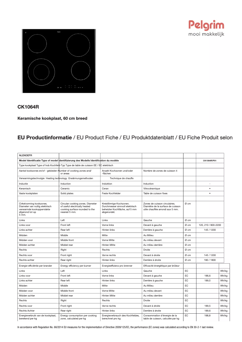Page n°1 - Fiche technique Pelgrim CK1064R