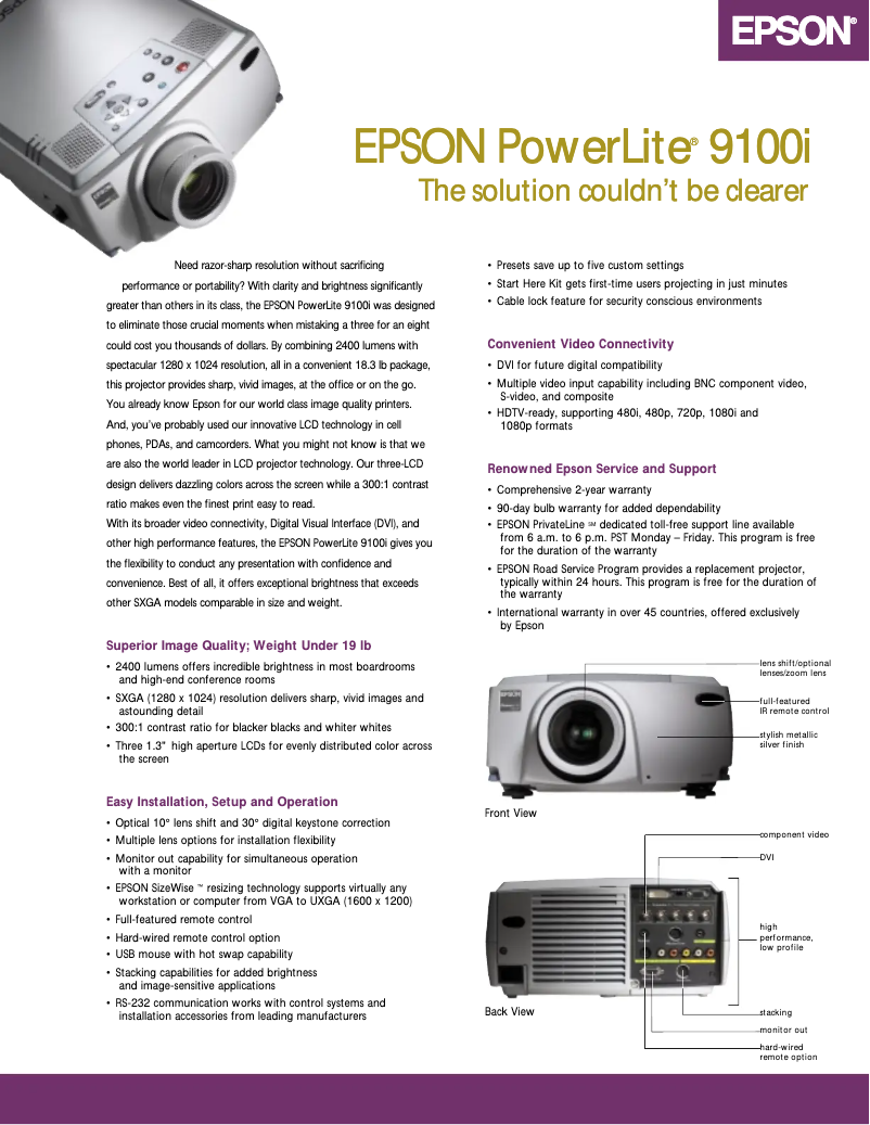 Image de la première page du manuel de l'appareil PowerLite 9100i