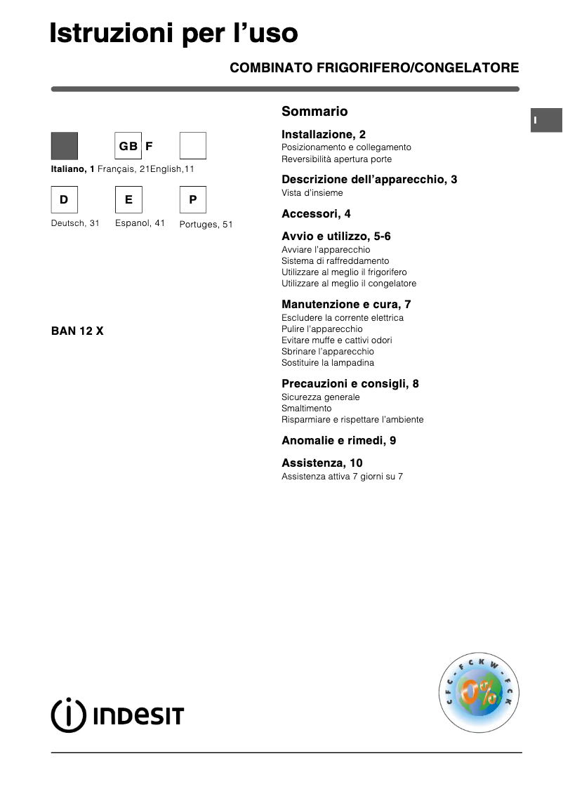 Page n°1 - Manuel utilisateur Indesit BAN 12 X