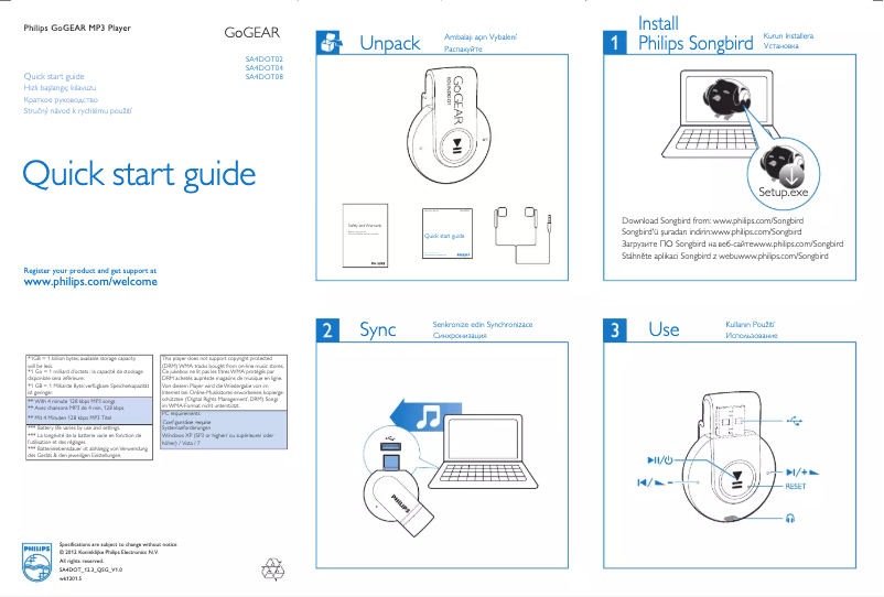 Image de la première page du manuel de l'appareil GoGear SA4DOT02
