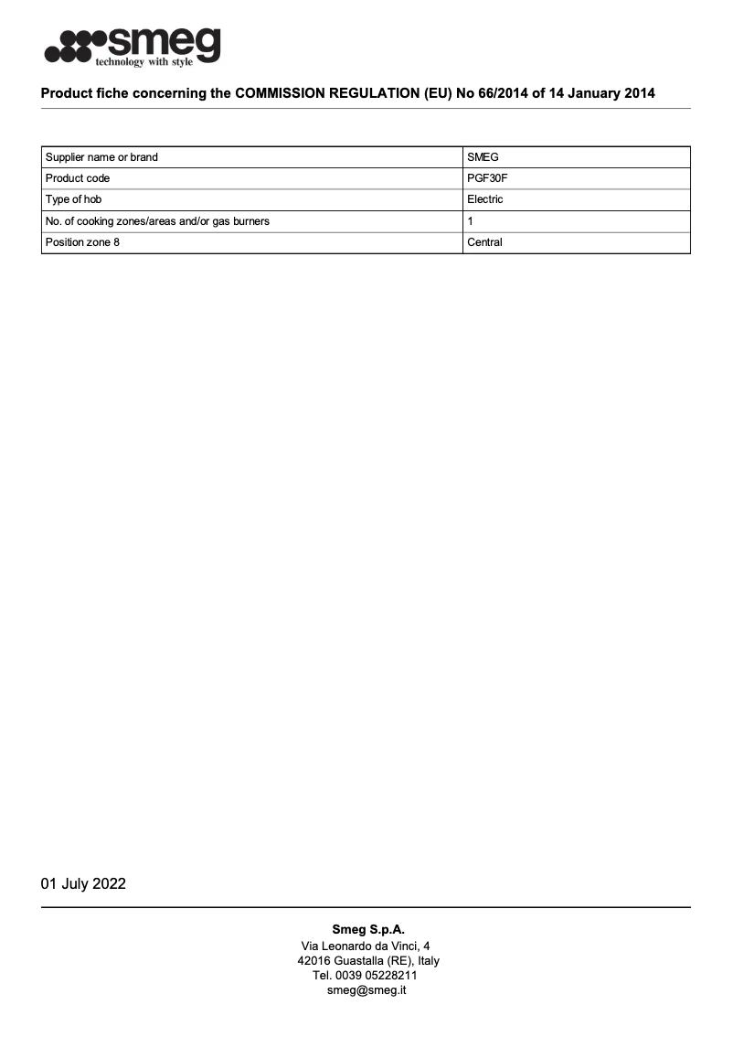 Page 1 de la notice Brochure Smeg PGF30F