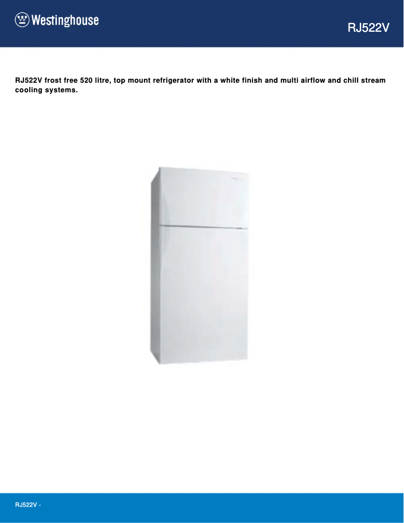 Page n°1 - Fiche technique Westinghouse RJ522V