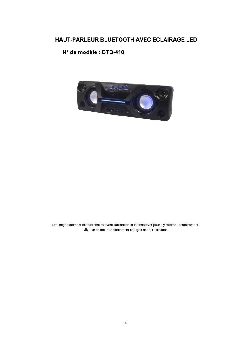 Page 1 de la notice Manuel utilisateur Denver BTB-410