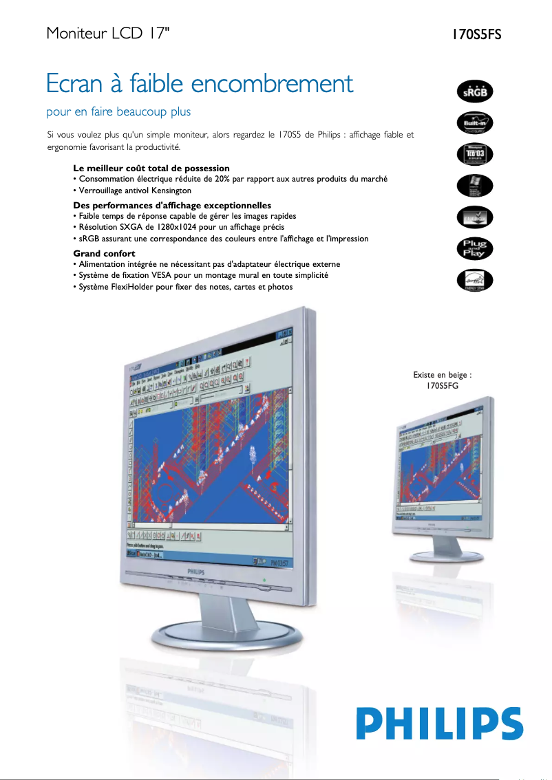 Page 1 de la notice Fiche technique Philips 170S5FS