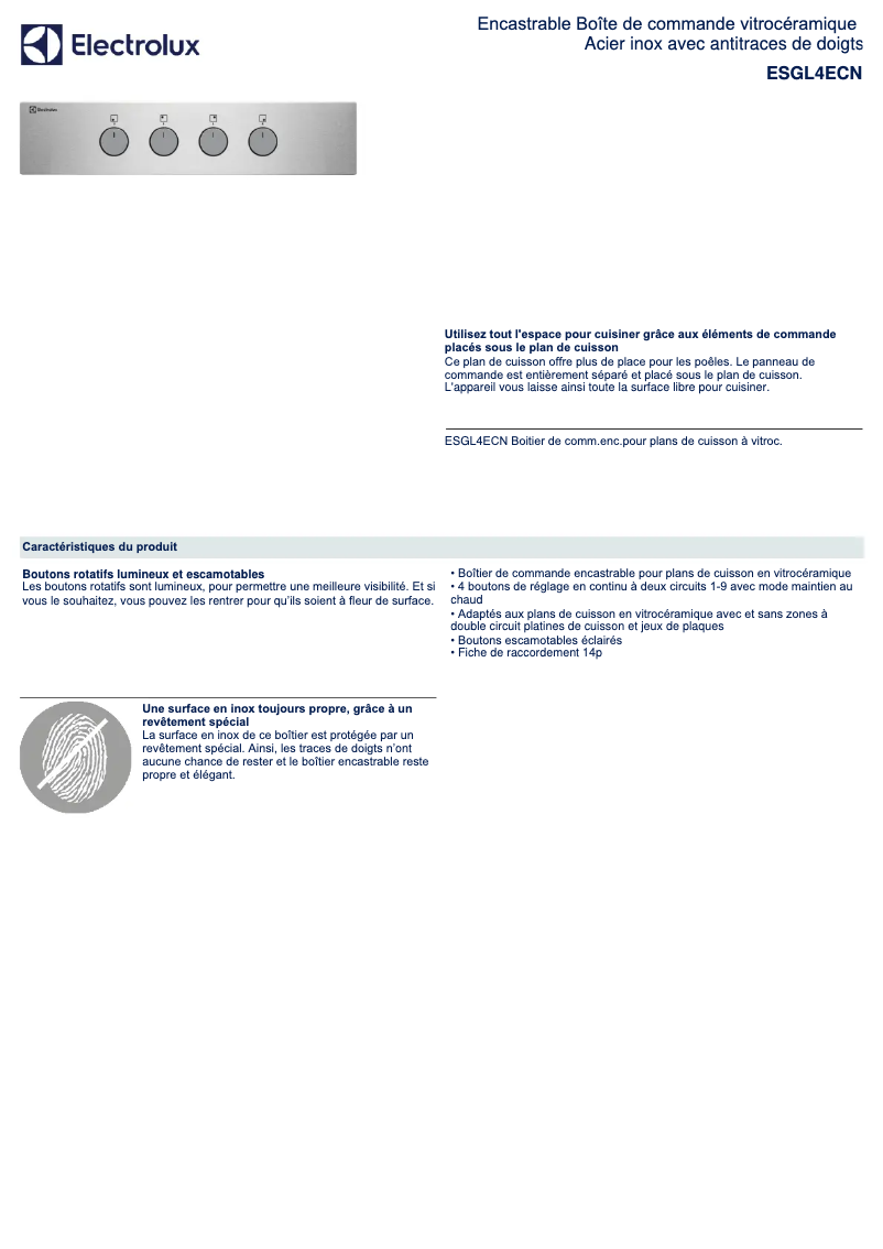 Página 1 del manual Ficha técnica Electrolux ESGL4ECN