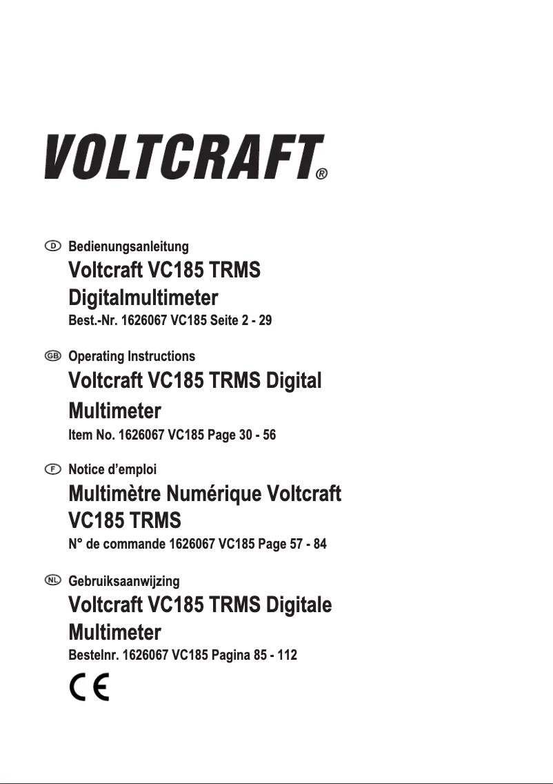Page 1 de la notice Manuel utilisateur Voltcraft VC185
