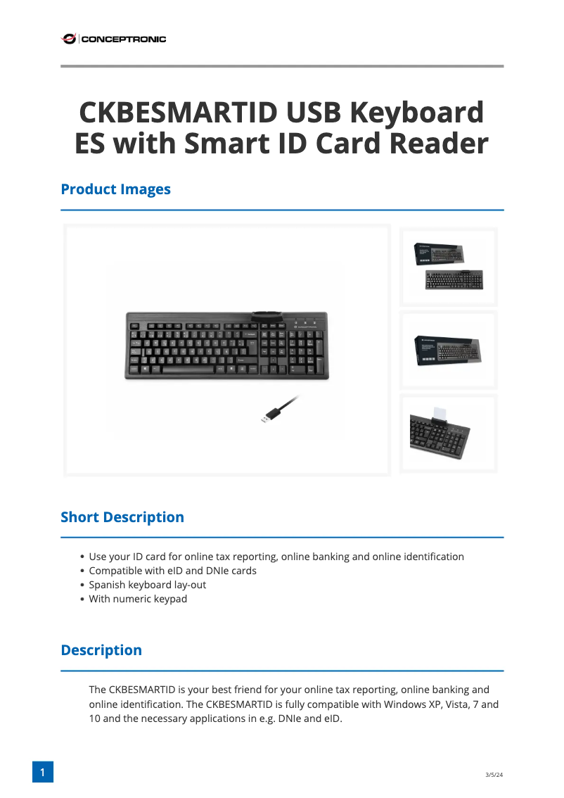 Page n°1 - Fiche technique Conceptronic CKBESMARTID