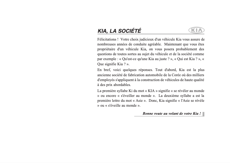 Image de la première page du manuel de l'appareil Sorento (2008)