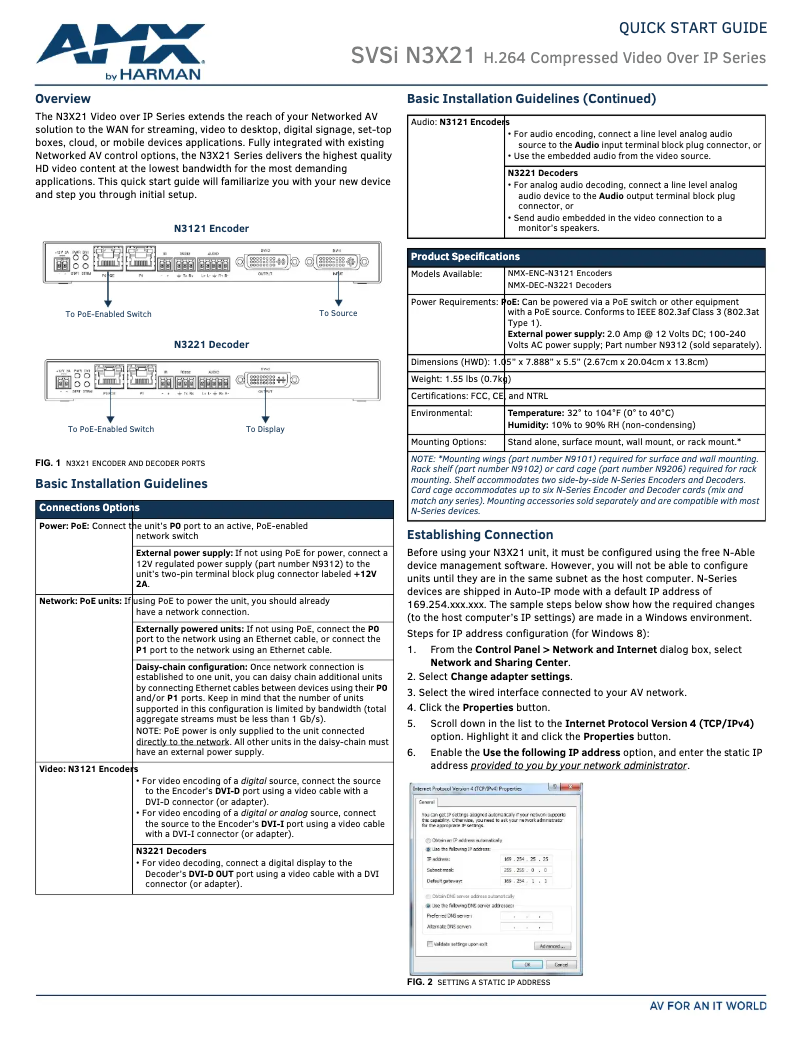 Page 1 de la notice Guide de démarrage rapide AMX NMX-ENC-N3121