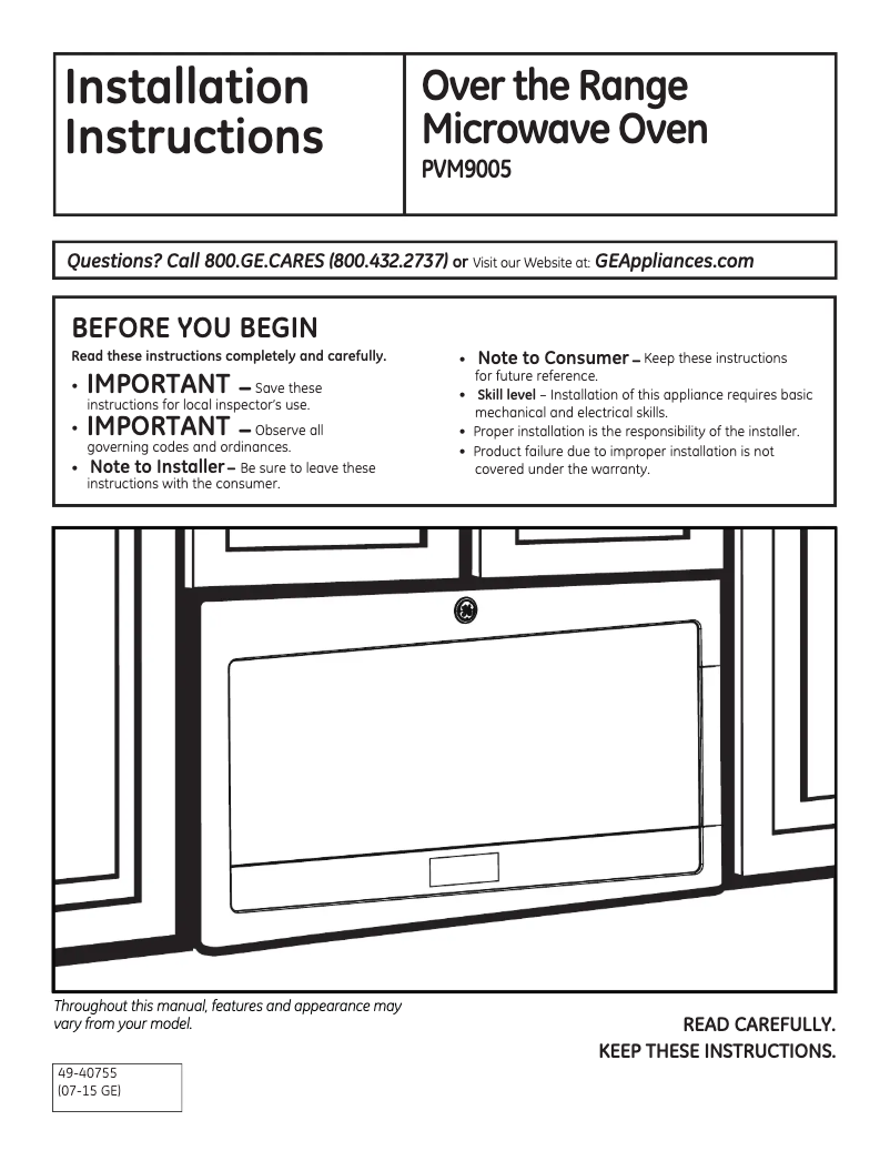 Page 1 de la notice Guide d'installation GE Profile PVM9005FMDS