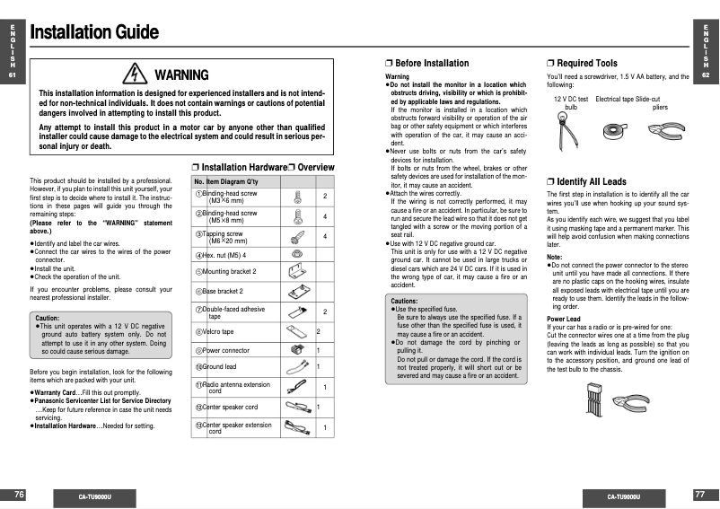 Página 1 del manual Manual de usuario Panasonic CA-TU9000U