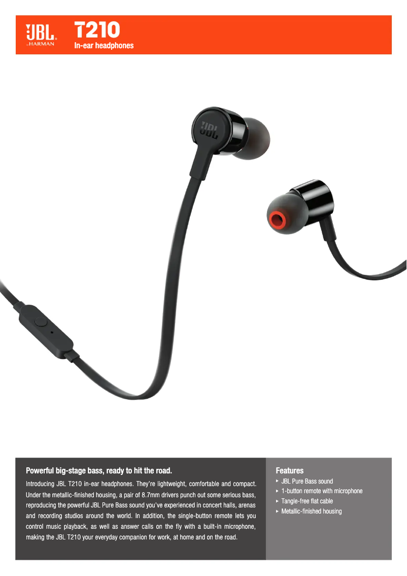 Page 1 de la notice Manuel utilisateur JBL Tune 210