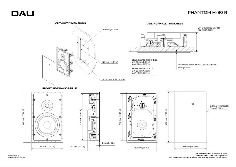Page 1 de la notice Dessin technique Dali Phantom H-80 R