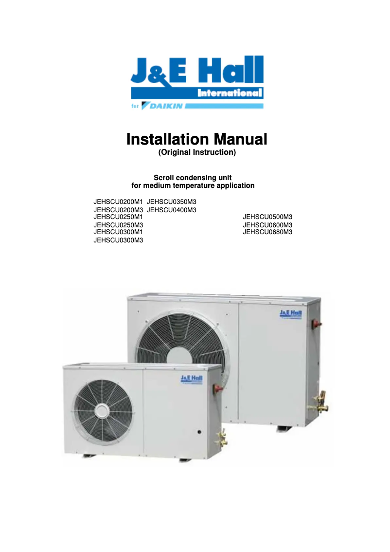 Page 1 de la notice Guide d'installation Daikin JEHSCU0200CM1