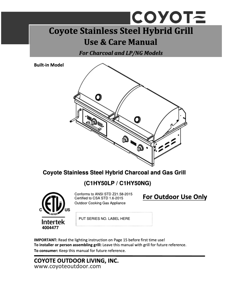Image de la première page du manuel de l'appareil C1HY50NG