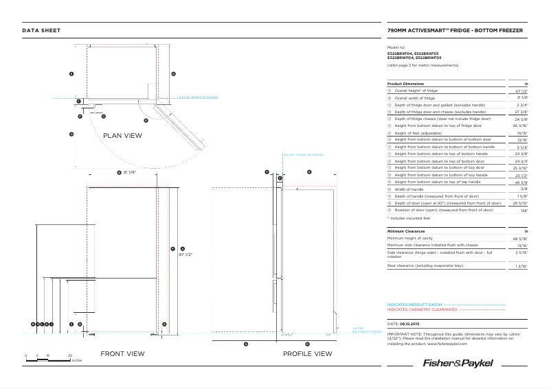 Page n°1 - Fiche technique Fisher & Paykel E522BLXFD5